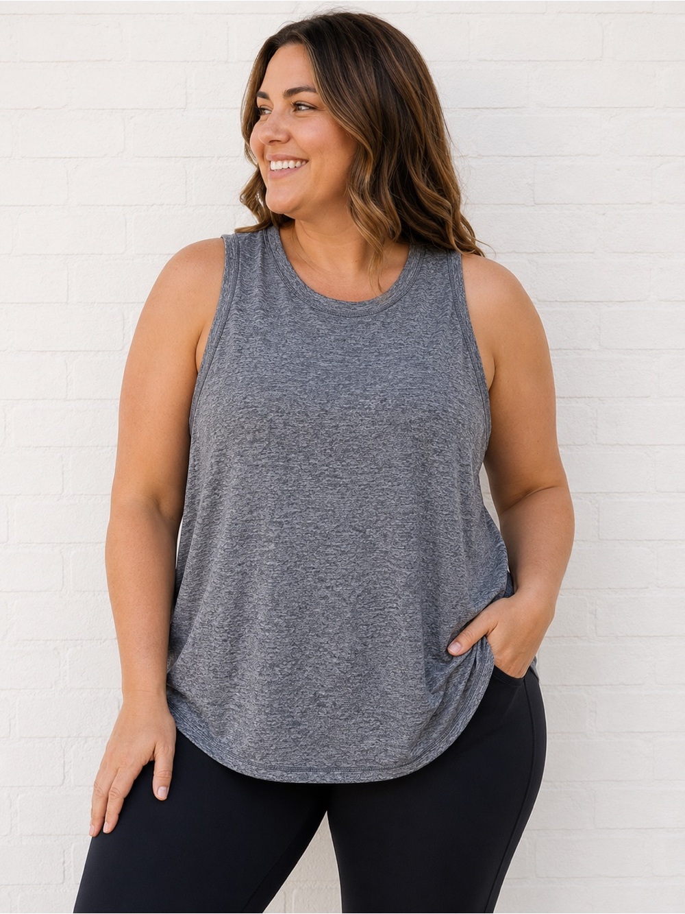 Athleta Heather Gray Performance Tank Top 1X Relaxed Athletic Fit